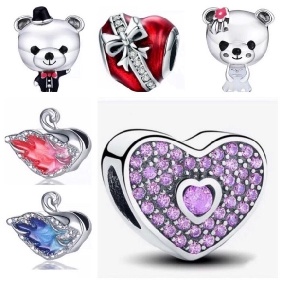 6 Charms S925 Silver Teddy Bear Wedding Dress Collection Charm Bundle Set - Picture 1 of 1
